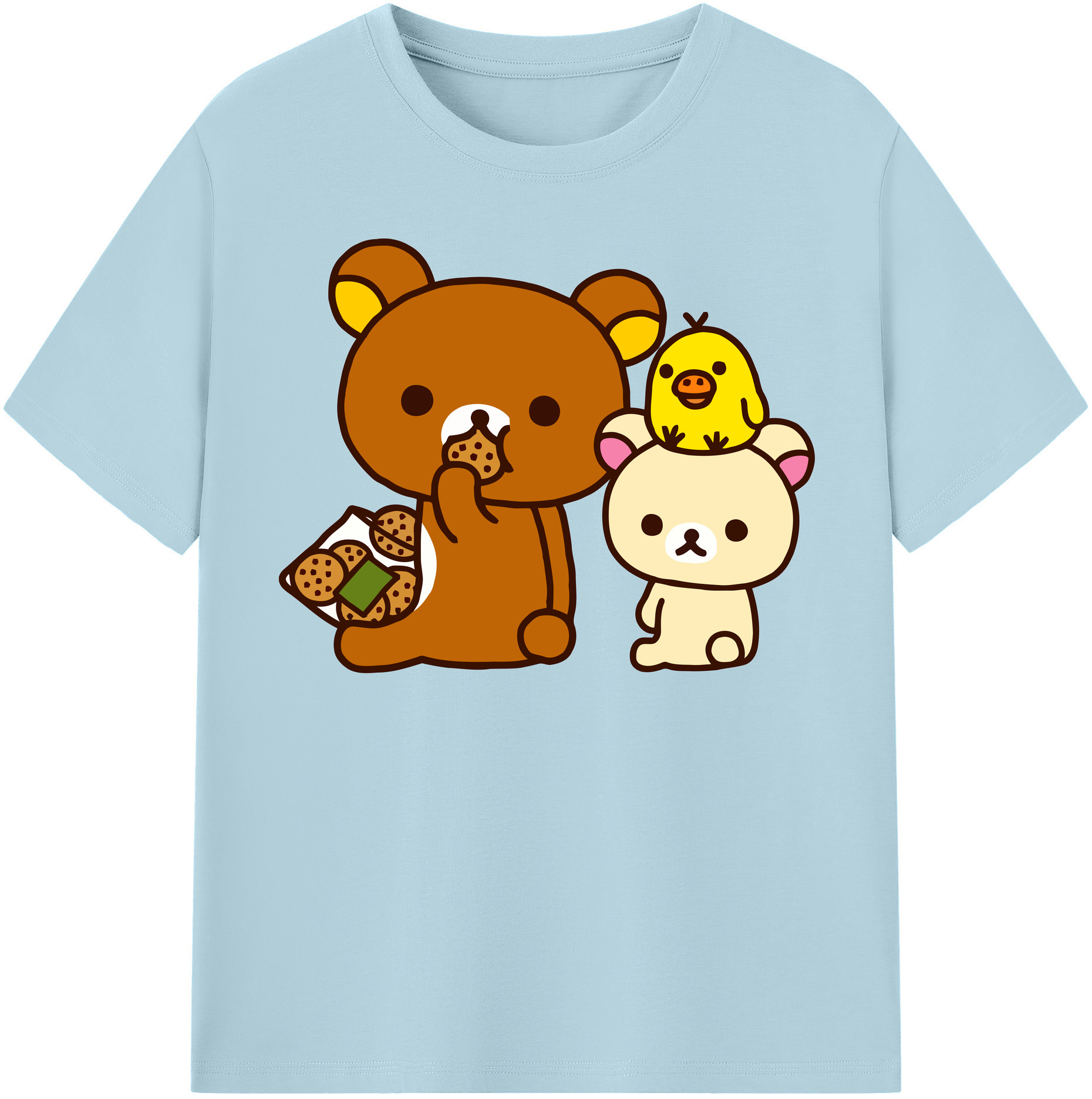 （画像用） リラックマ リラックマ キイロイトリ Rilakkuma Korilakkuma Kiiroitori 綿100％半袖Tシャツ（フロントプリント）